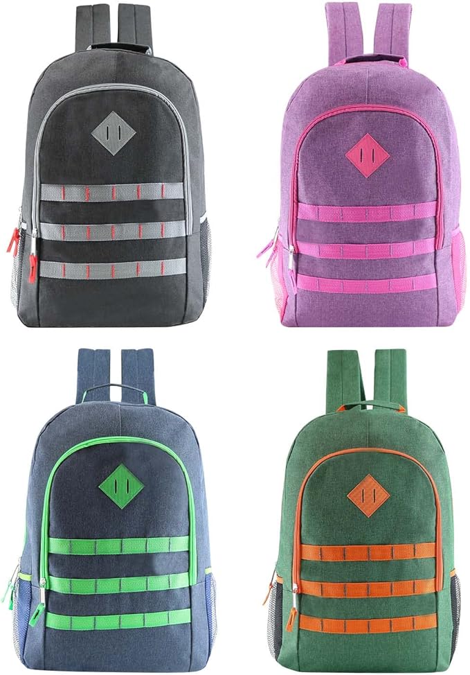 12-Pack 19” Sport Backpacks with 52 Piece School Supplies Kits - Pens, Pencils, Crayons – Bulk Bundle for Elementary, Middle, and High School Students, 4 Assorted Styles