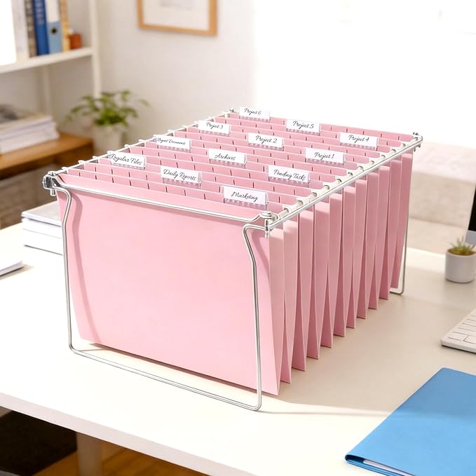 SUNEE 6 Pack Hanging File Folders, Pink Folders, Hanging File Folders Letter Size with 1/5-cut Tabs, Stay Organized for Your Home and Office Bulk File and Documents