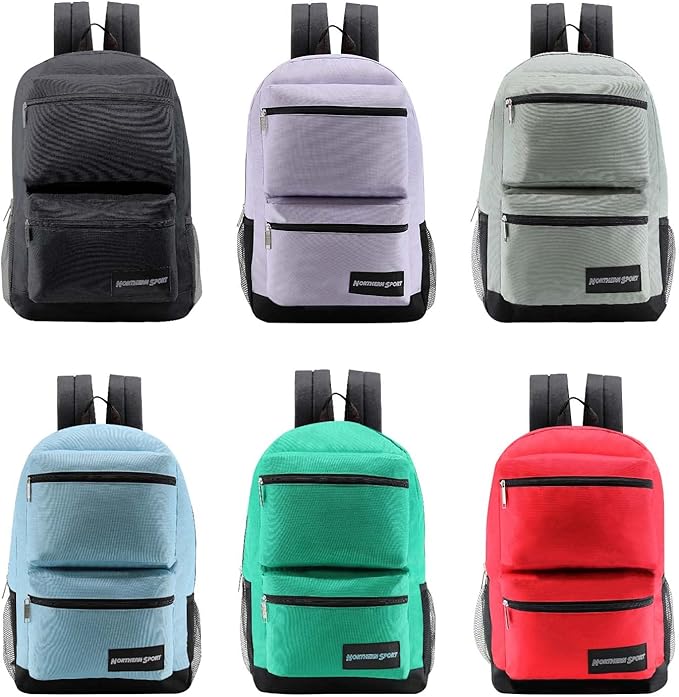 6-Pack 19” Sport Backpacks with 50 Piece School Supplies Kits - Pens, Pencils, Crayons – Bulk Bundle for Elementary, Middle, and High School Students, 6 Assorted Styles