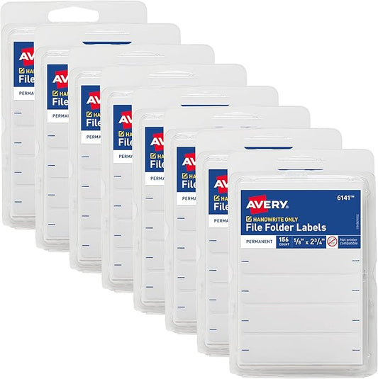 Avery File Folder Labels, 5/8" x 2-3/4", White, Non-Printable, 8 Packs, 1,248 Blank Labels Total (21925)