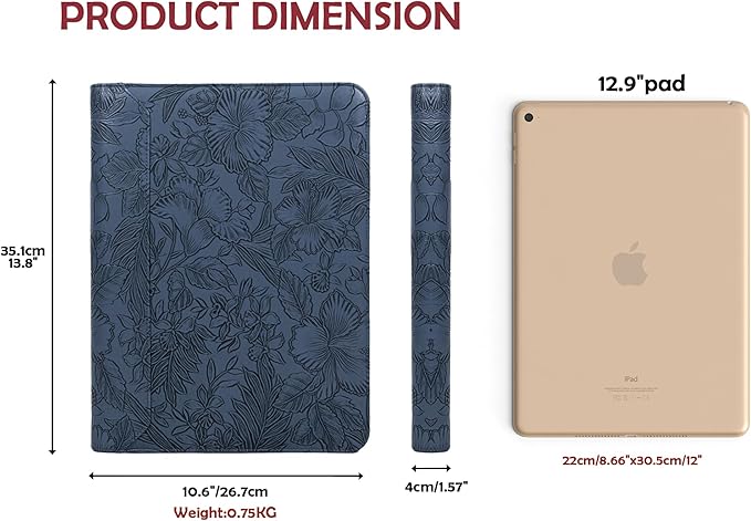AZXCG Embossed Portfolio Binder,3-Ring Zipper Padfolio for Women and Men,A4/Letter Size,PU Leather with iPad,Professional Organizer for Resume/Interview