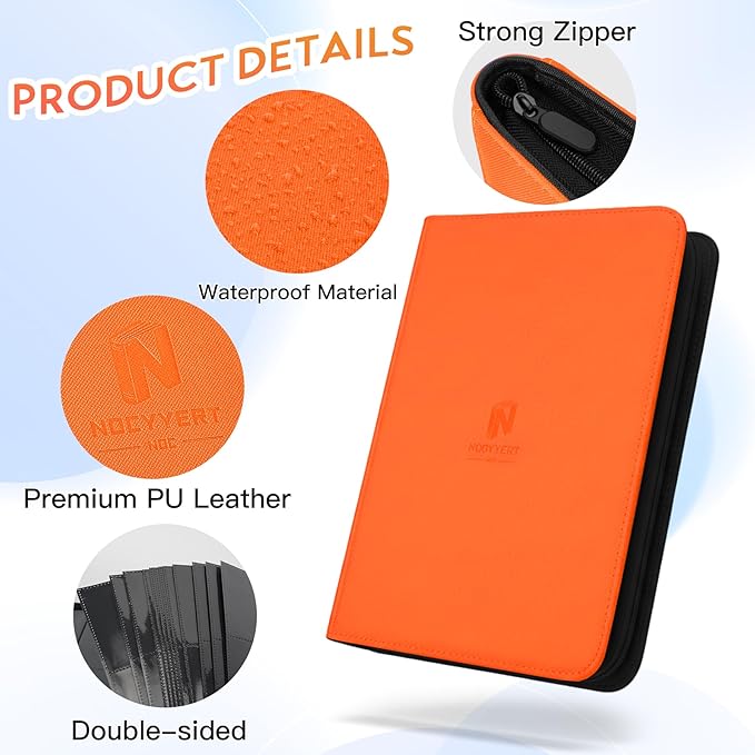 1000+ Pockets Premium Trading Card Binder, 16 Pockets Trading Card Binder Ringless Side Loading Trading,Card Holder Folders for MTG, TCG, Game Cards & Sports Cards(Orange)