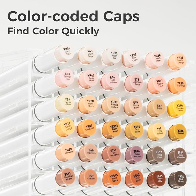 Ohuhu Skin Tone Alcohol Markers Brush Tip - 24 Portrait Skin Color Markers for Artist Adults Coloring Illustration - Fine and Brush Dual Tips - Honolulu B - Refillable - AP Certificated