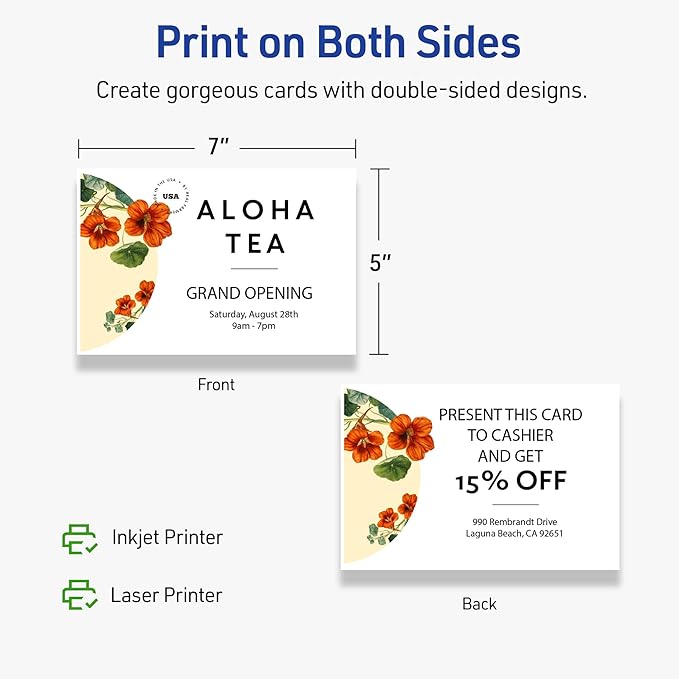 Avery Printable Rectangle Cards, Sure Feed Technology, 5" x 7", Matte White Cardstock, Laser/Inkjet Printable, 20 Total, Great for Invitations and Thank You Messages