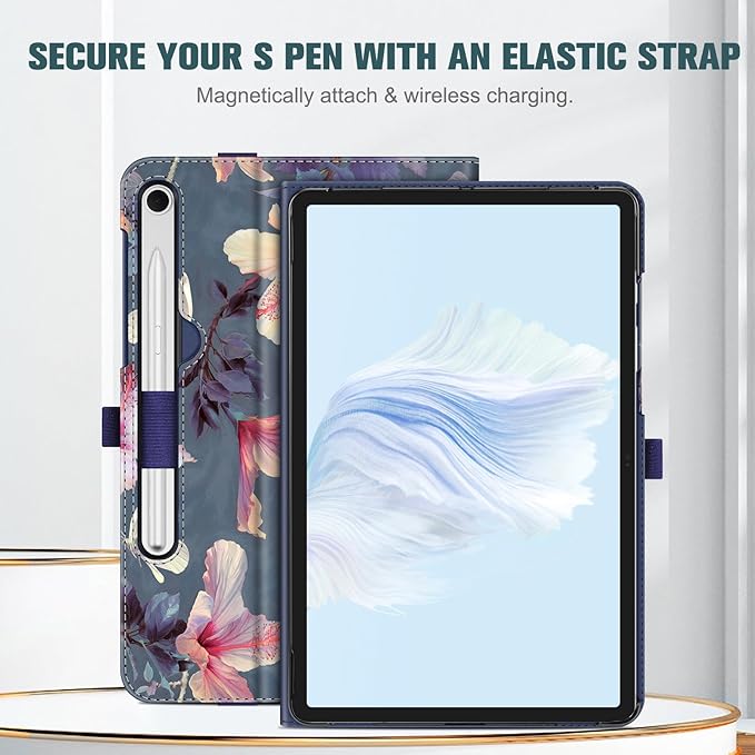 Fintie Case for Samsung Galaxy Tab S10 Lite/ S10 FE/ S9 FE 5G 10.9 Inch/Tab S9 11 Inch with S Pen Holder, Multi-Angle Viewing Protective Cover with Pocket, Auto Sleep/Wake, Blooming Hibiscus