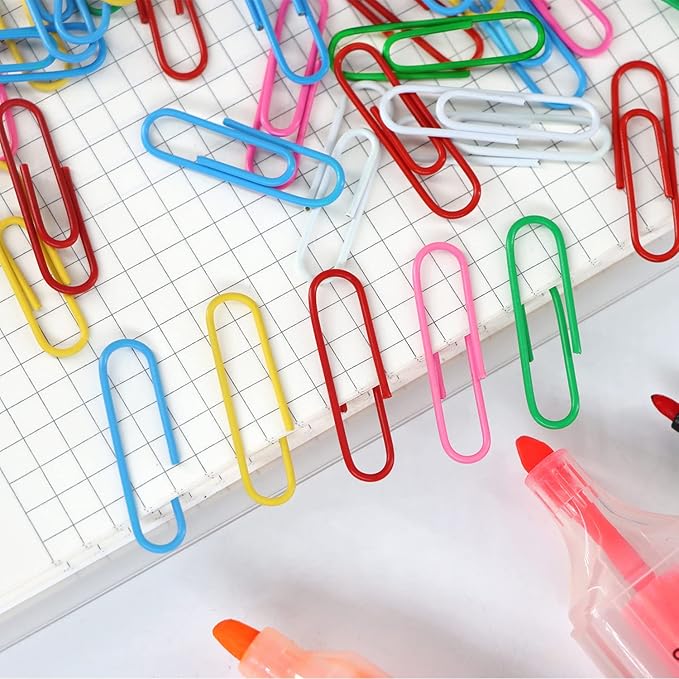 Paper Clips, 180 Pack Medium Size Paperclips 1.3 Inch (33mm) Assorted Colored Coated Paper Clips Great for Office School Document Organizing