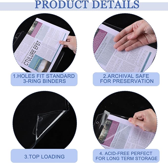 Geelin 30 Pcs Sheet Protectors for 3 Ring Binders Thickened Clear Polypropylene Top Loading Paper Letter Size Ideal for Documents and Photos Office Supplies (9" X 12")