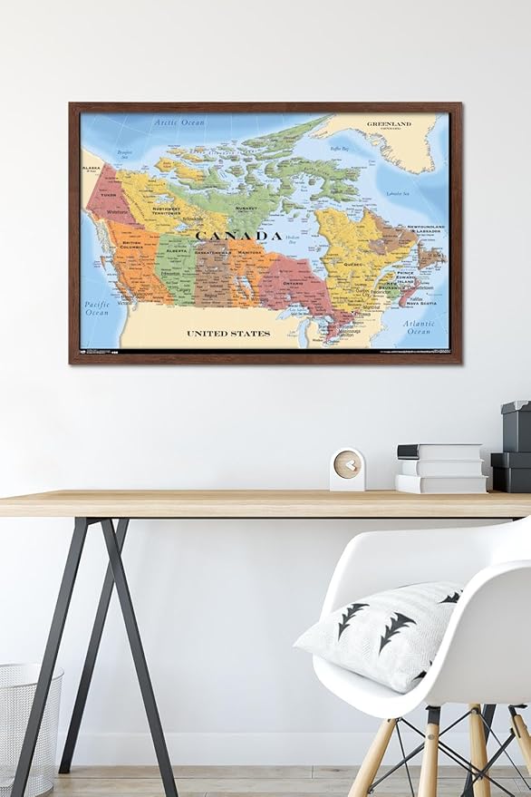 Map - Canada Wall Poster, 34L" x 22.4W", Mahogany Framed Version