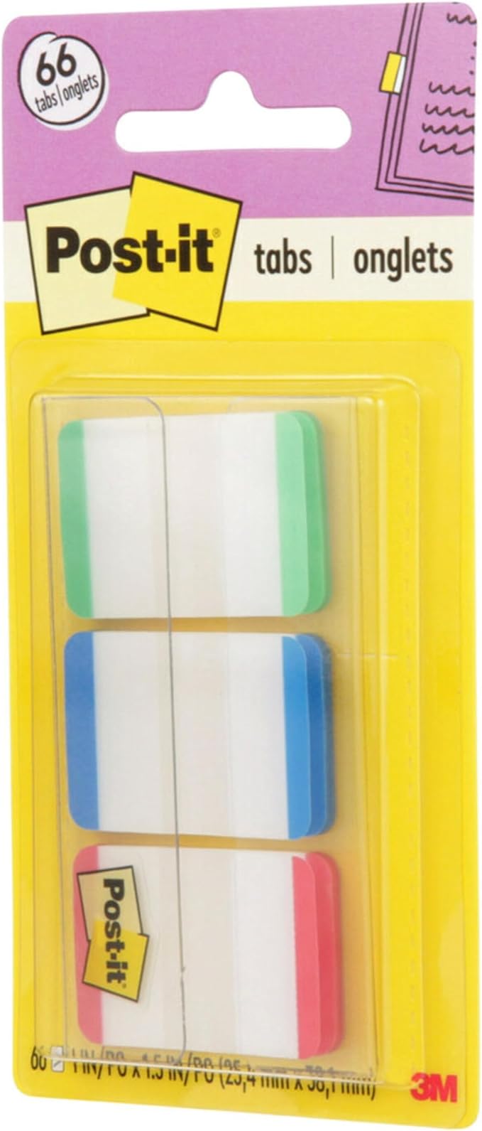 Post-it Tabs, 1 in, Lined, Green, Blue, Red, 22 Tabs/Color, 66 Tabs/On-The-Go Dispenser (686L-GBR) (Pack of 2)