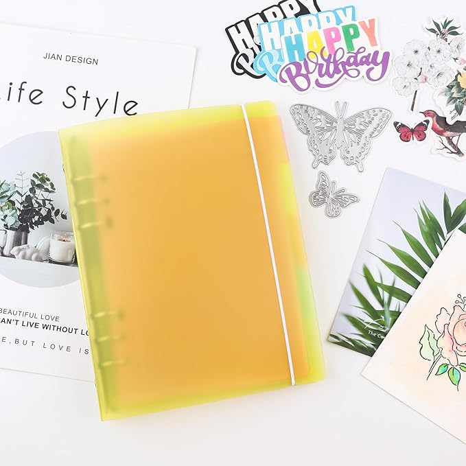 BAOFALI 3Pcs/Set A5 6 Ring Binder Cover Clean Transparent Soft PVC for Refillable Notebook Shell withMatte surfaceforStamp & Die Storage (Yellow)