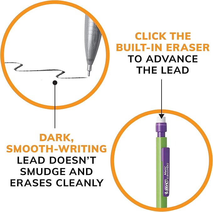 BIC Mechanical Pencil Variety Pack, Number 2 Mechanical Pencils With Erasers, Fine Point (0.5mm), Medium Point (0.7mm) and Thick Point (0.9mm), 60 Count, Bulk Mechanical Pencils for School or Work