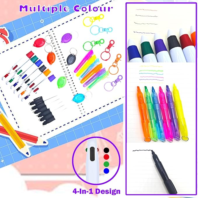 Nurse Pen Set, Badge Reel Pen Include Highlighter, Permanent Marker, LED Keychain Flashlight, Ballpoint Pen, and Nursing Keychain Clip (Purple)
