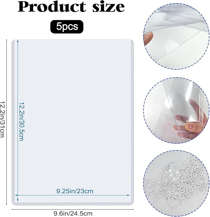 Rainmae 5 Pack 9" x 12" Rigid Print Protectors, Clear Hard Plastic Sheet Protectors, Waterproof Photo Top-Loading Sleeves Rigid Menu Holders Cards Photos Drawings Artworks Poster Prints Documents