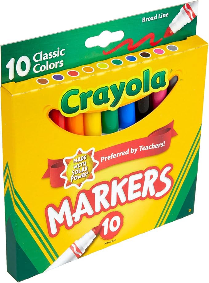 Crayola Broad Line Markers, Classic Colors 10 Each, 10 Count (Pack of 1)