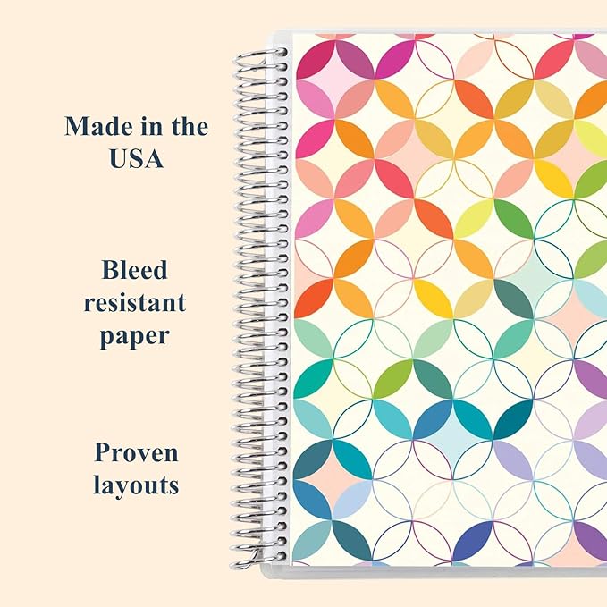 Erin Condren 7" X 9" Spiral Bound College Ruled Notebook - Mid Century Circles, 160 Lined Page Note Taking & Writing Notebook, 80Lb Thick Paper, Stickers Included
