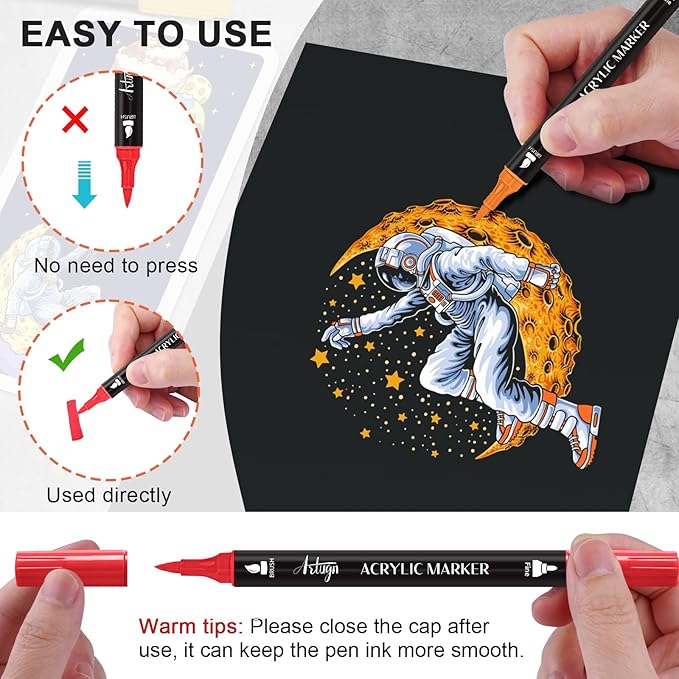 24 Colors Acrylic Paint Pens, Dual Tip Pens With Fine Tip and Brush Tip for Rock Painting, Ceramic, Wood, Plastic, Calligraphy, Scrapbooking, Card Making, DIY Crafts-Valentines Day Gifts