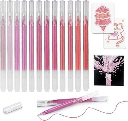 12 Red Glitter Gel Pens Set, 1.0 mm Fine Point for Black Paper & White Paper, Large Capacity Pens for Journaling, Adult Coloring Books, Drawing, Note Taking, Highlighting