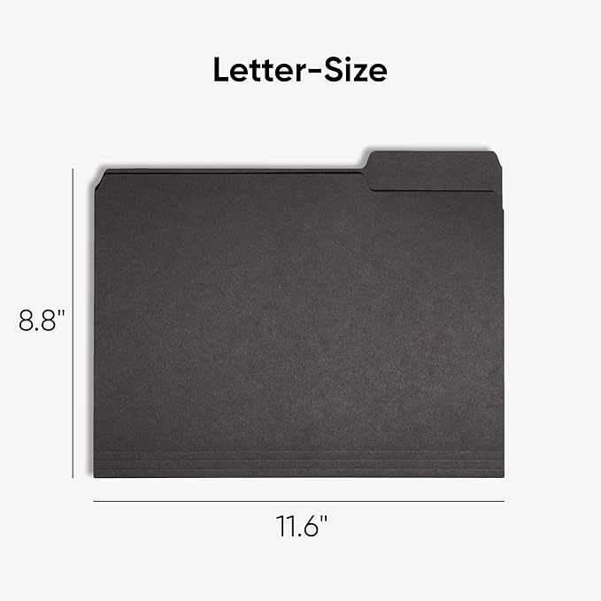 Smead Interior File Folder, 1/3-Cut Tab, Letter Size, Black, 100 per Box, Expandable File Folders for Filing Cabinet (Pack of 2)