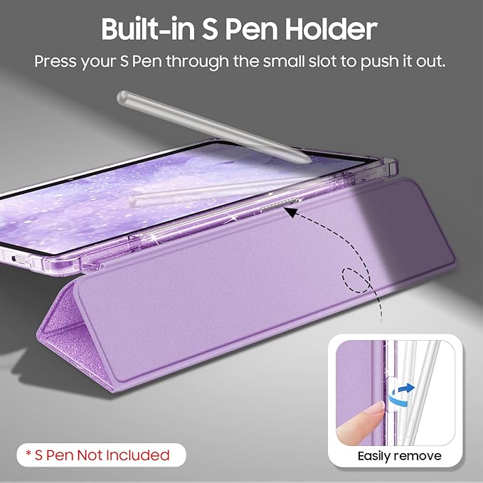 Fintie Slim Case for Samsung Galaxy Tab S10 Lite/ S10 FE/ S9 FE 5G 10.9 Inch/Tab S9 11 Inch with S Pen Holder, Glittering Sparkly Shockproof Cover with Shiny Clear Back Shell, Auto Wake/Sleep, Purple