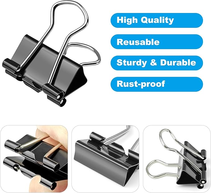 150pcs Binder Clips,0.75in Small Binder Clips Black Clips Office Supplies Black Paper Clips Paper Clamps Mini Clips for Office Home School Bussiness