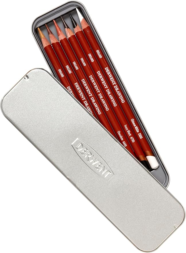 Derwent Drawing Pencils and Accessories, Soft, Metal Tin, 6 Count (0701089)