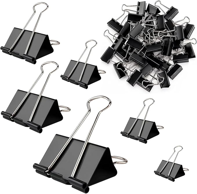 300 Pack Binder Clips Paper Clamps Assorted Sizes (Black), Jumbo, Large, Medium, Small, Mini and Micro, 6 Sizes for Office, School and Home