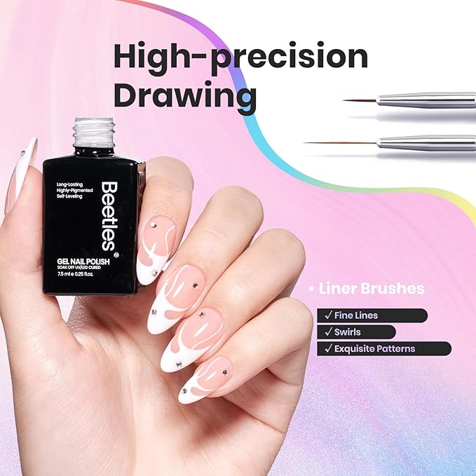 Beetles White Gel Nail Polish Black Gel Polish with Nail Art Brushes Set, 6 Pcs Nails Art Pens Dotting Pen Clean Up Liner French Nails Tools with Palette Brush Holder DIY Manicure Design Set