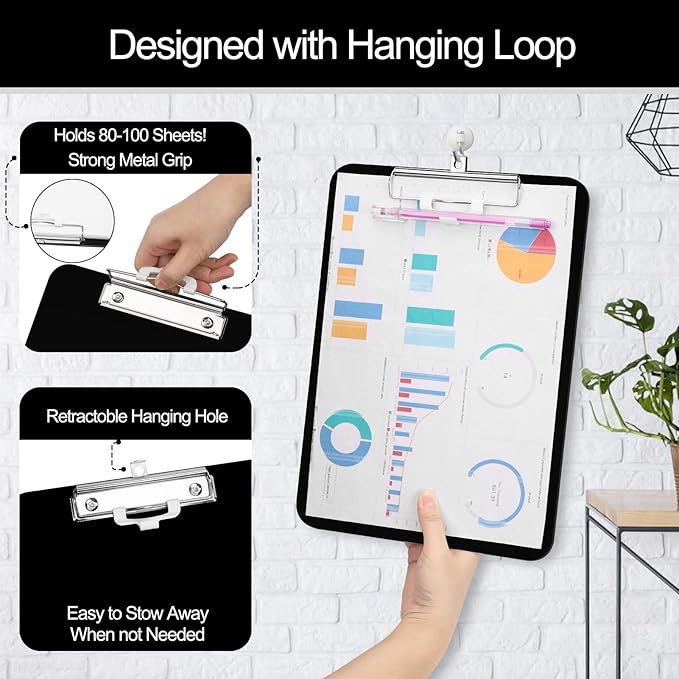 6 PCS A4 Clipboards,Plastic Clipboard with Pen Holder,Clip Boards 8.5x11 with Low Profile Clip,Cute Hanging Clipboard for School Office Supplies Clipboards for Kids,Portable Clip Board for Nurse