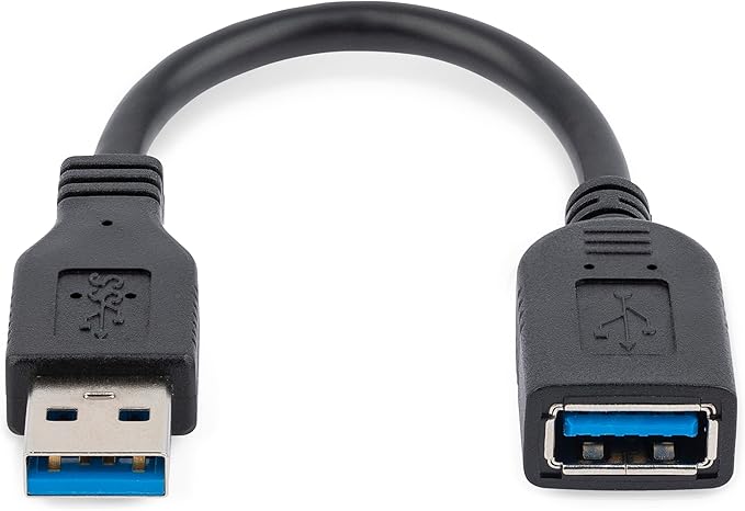 StarTech.com 6in Short USB 3.0 (5Gbps) Extension Adapter Cable (USB-A Male to USB-A Female) - USB 3.2 Gen1 Port Saver Cable - Black (USB3EXT6INBK) (Pack of 2)