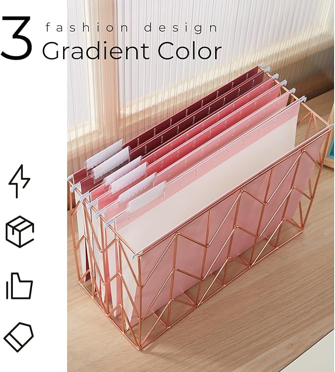 Y YOMA 18 Pack Gradient Hanging File Folders Letter Size Decorative Hanging Folder Pretty File Folder Organizer for Filing Cabinet Office Home with 1/5-Cut Adjustable Tabs, Cute Pink