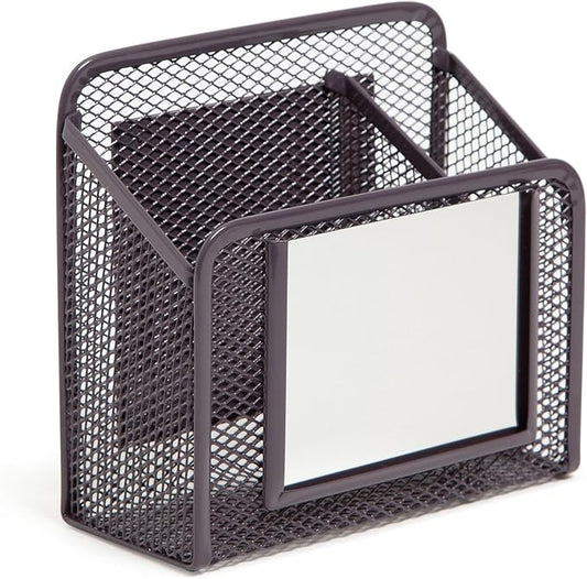 U Brands Dusty Black Magnetic Locker Cup with Mirror, Locker Mirror with Pencil Holder, Magnetic Organizer for School Lockers, 5" x 2.4" x 4.75"