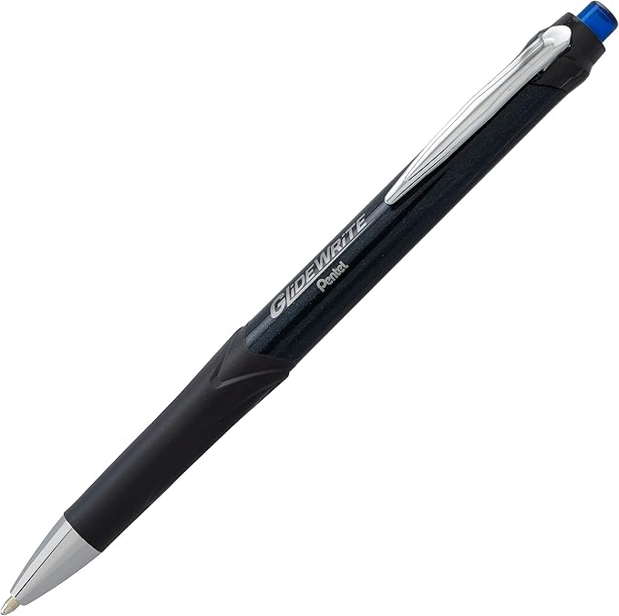 Pentel Glidewrite Signature Ballpoint Pen, (1.0mm) Medium, Black Barrel, Blue Ink, Pack of 3 (BX930ABP3C)