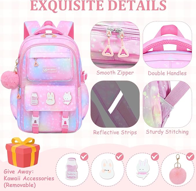 Kids Backpacks for Girls - Cute Girls Backpack for Elementary, Middle and High School Students - 18" School Bookbag