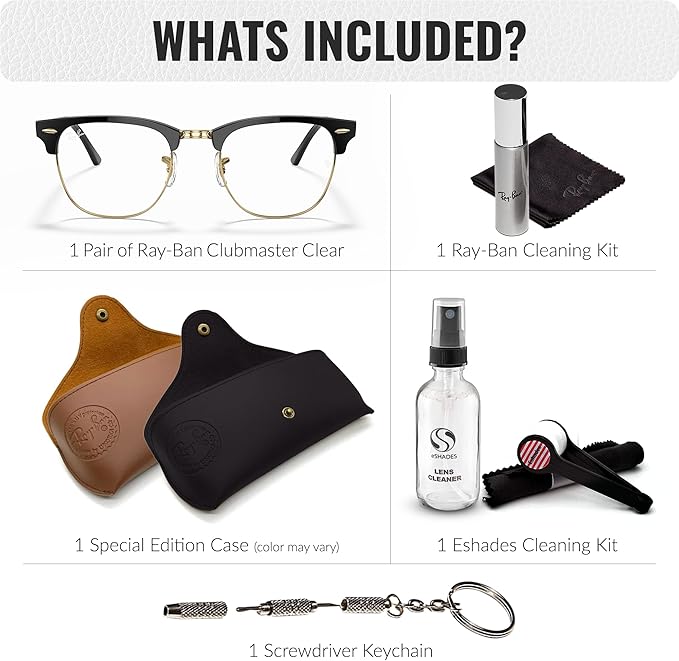 Ray-Ban RB3016 CLUBMASTER BLUE-VIOLET LIGHT CLEAR Square Shaped Sunglasses for Men & Women with Official RAYBAN Eyewear Kit