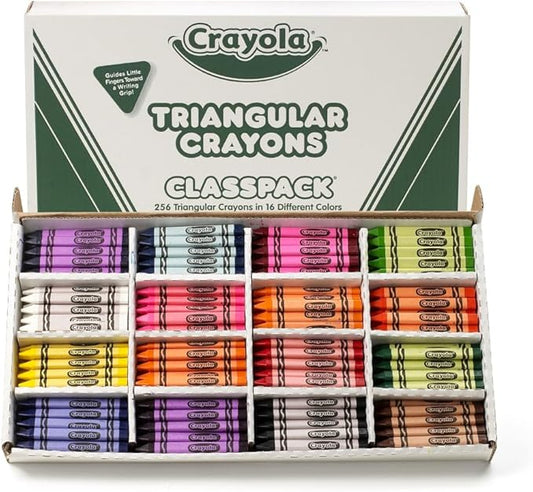 Crayola Triangular Crayon Classpack (256ct), 16 Assorted Toddler Crayons, Anti Roll, Bulk School Classroom Essentials, Preschool & Kindergarten Must Haves