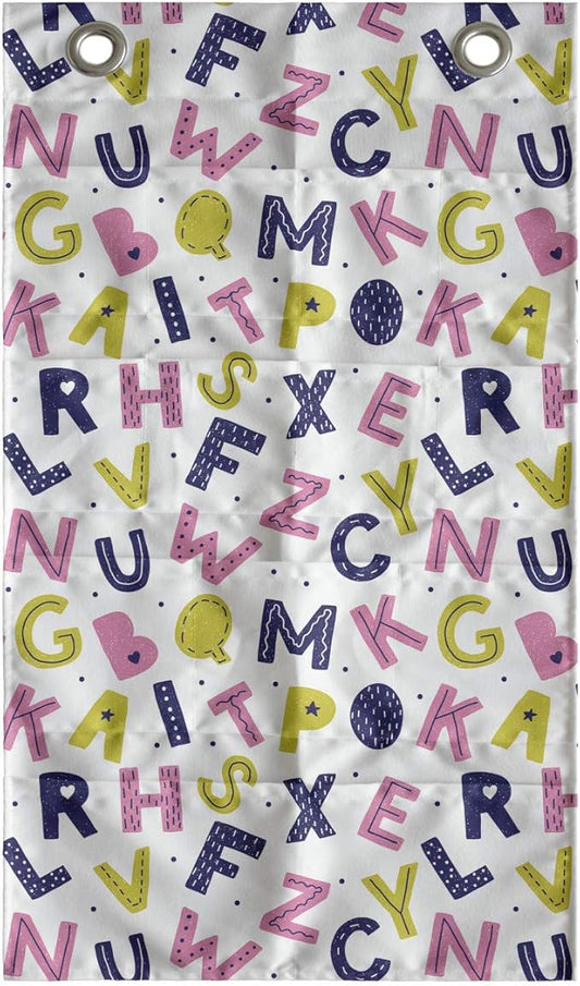 Ambesonne Alphabet Hanging Pocket Organizer, Geometric with Hearts Stars and Mini Polka Dots, Printed Polyester Storage Bag with Pockets, 21" x 31", Yellow Green Pastel Pink