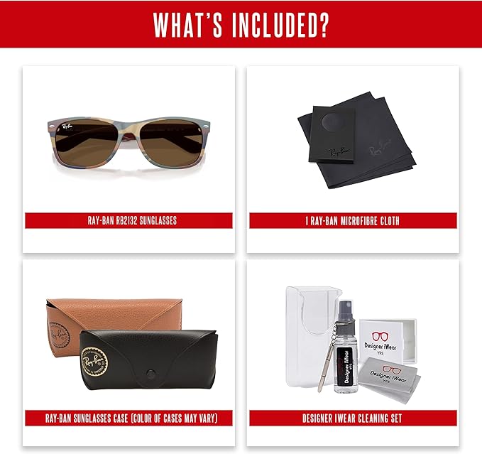 Ray-Ban RB2132 NEW WAYFARER 55MM Square Sunglasses For Men For Women +BUNDLE with ACCESSORY EYEWEAR KIT