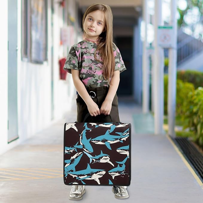 Shark Blue Ocean Black Zipper Binder Bag 3 Ring Binder with Shoulder Strap Zip Up 500 Sheets Capacity Multi Pockets for School Office Supplies