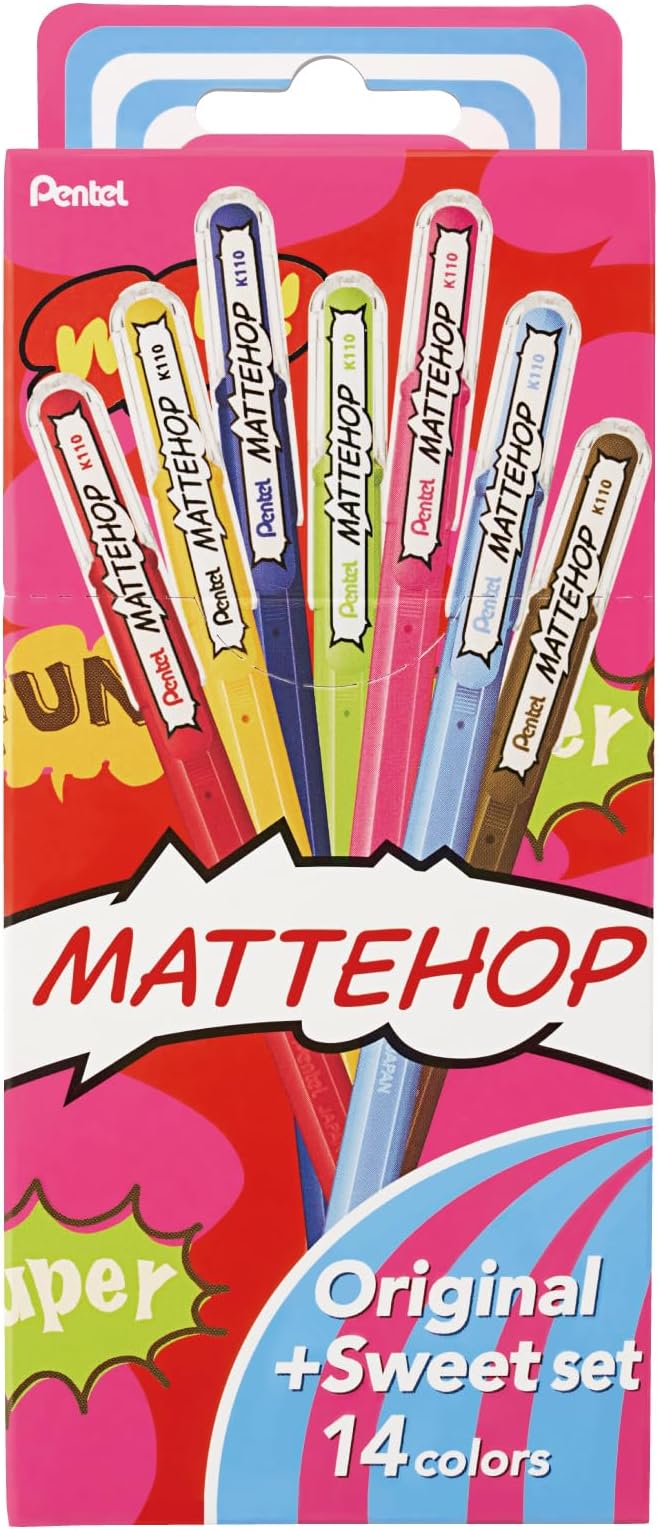 Pentel Matte Hop Original + Sweet Color Ballpoint Pen, 14 Colors K110-V14ST
