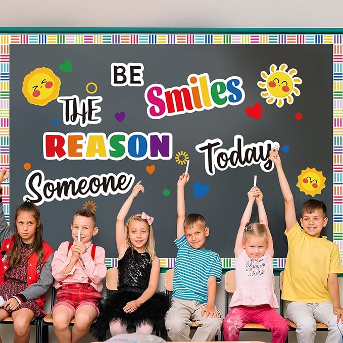 Welcome Back to School Bulletin Board Decorations, Bulletin Board Decor Sets for Smiley Face Classroom Decor, Boho Theme Back to School Decorations for Classroom(Be The Reason Someone Smiles Today)