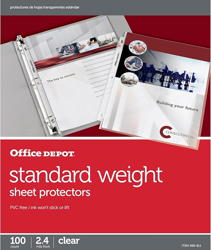 Office Depot Top-Loading Sheet Protectors, Standard Weight, Clear, Box of 100, OD03035