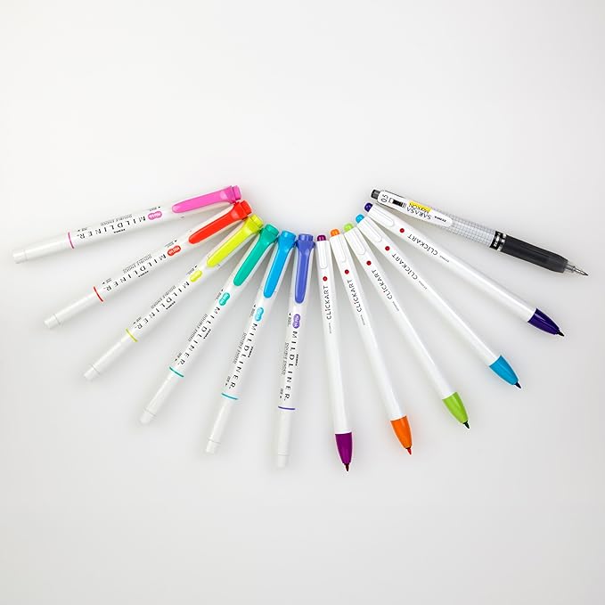 Zebra Pen Creative Notetaking Set 12-Pack, Includes 6 Highlighters, 5 CLiCKART Retractable Marker Pens, and 1 Sarasa Retractable Gel Pen, Assorted Ink Colors, Ideal For Note-Taking (12012)
