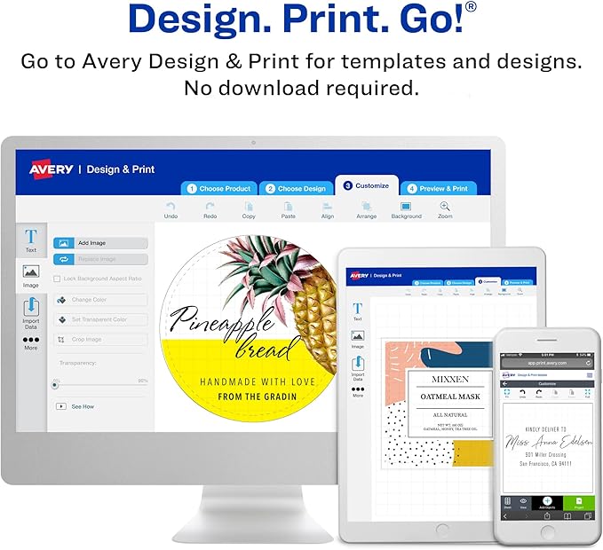 Avery Glossy White Square Labels, Sure Feed Technology, 4" x 4", 400 Glossy White Labels, Permanent Adhesive, Laser/Inkjet Printable