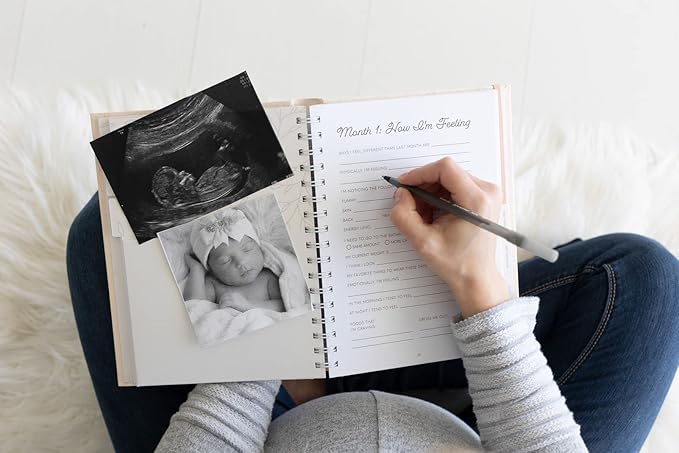 Pearhead Little Bundle of Joy Pregnancy Journal, Keepsake Pregnancy Memory Book with Sonogram Photo, First Through Third Trimester Pregnancy Milestone Tracker, Blush Leaf
