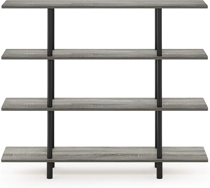 Furinno Turn-N-Tube 4-Tier Wide Display Shelf, French Oak Grey/Black