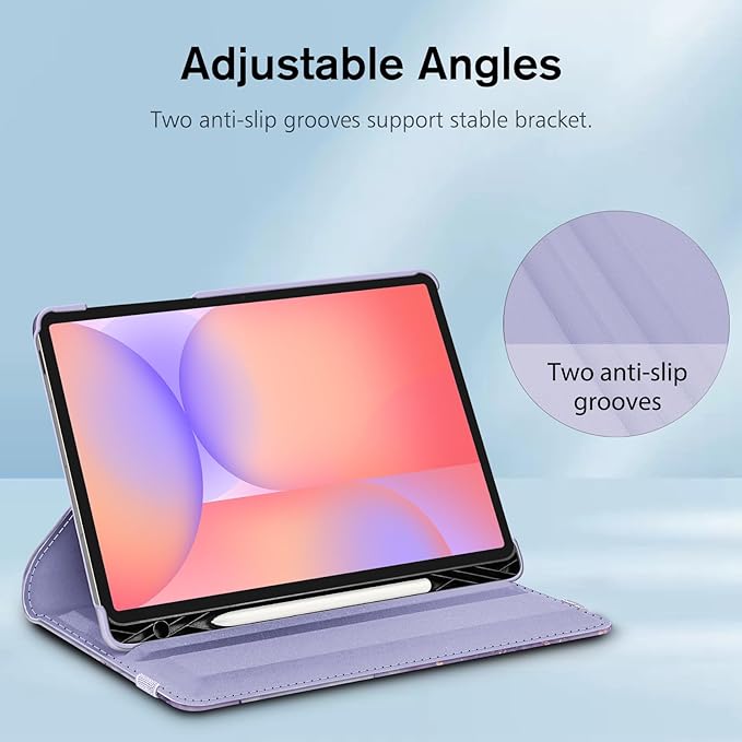 Fintie Rotating Case for Samsung Galaxy Tab S10 Lite/ S10 FE/ S9 FE 5G 10.9 Inch/Tab S9 11 Inch with S Pen Holder, 360 Degree Swiveling Stand Cover Auto Sleep/Wake, Lilac Marble