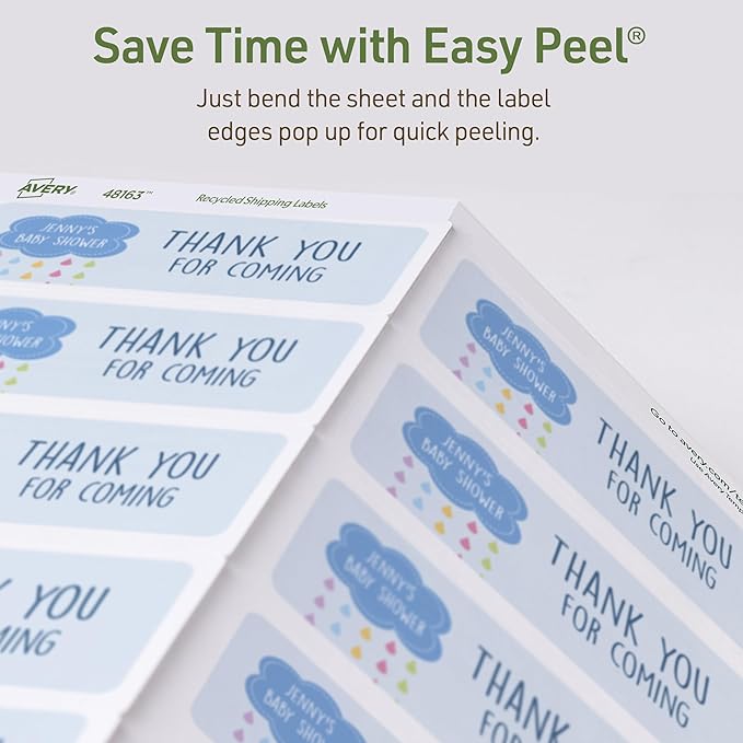 Avery EcoFriendly Recycled Shipping Labels, 2" x 4", White, Permanent Adhesive, Laser & Inkjet Printers, 1,000 Total, Great for Shipping and Mailing, Product Merchandising, and More (48163)