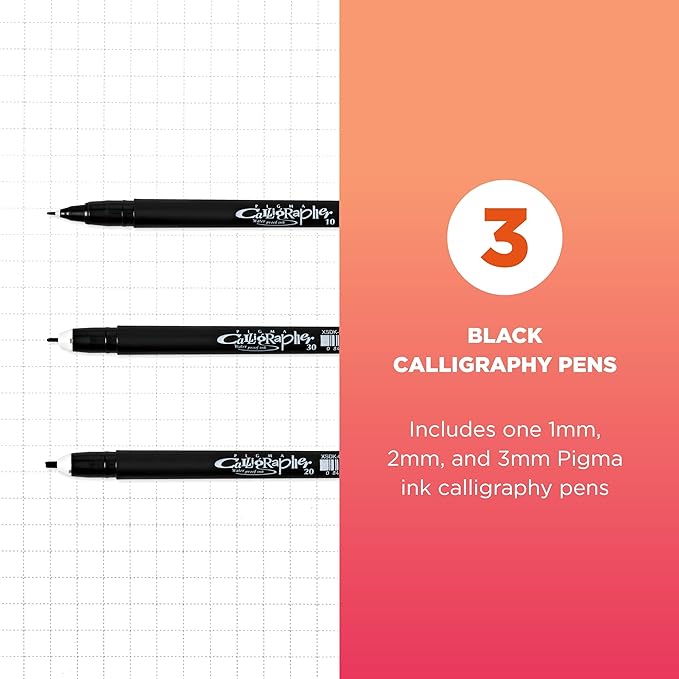 SAKURA 50319 3-Piece Pigma Blister Card Calligrapher Pen Set, Black