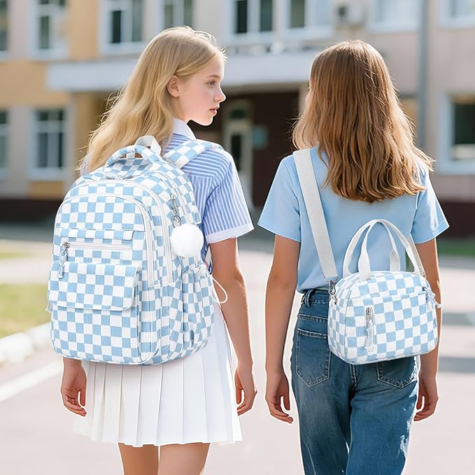 Bevalsa Backpack for Gilrs, 3PCS Corduroy Kids Backpack Set with Lunch Box & Pencil Pouch, Bookbag Daypack Laptop Bag for Women Teens Elementary Middle High School
