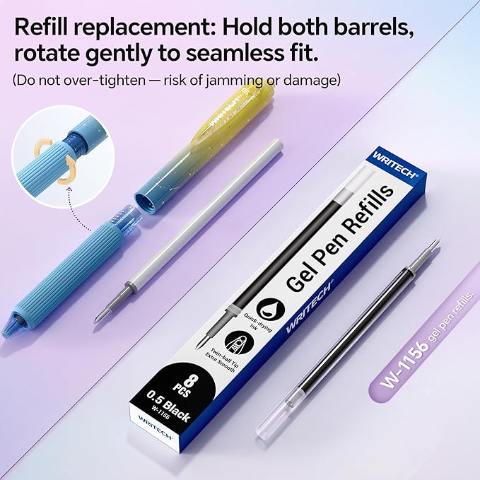 WRITECH Gel Pens Fine Point: Nebula Pen Set 0.7mm Black Ink Retractable 6ct Smooth Writing with Aesthetic Gradient Color Barrel for Journaling Note Taking Silent Click No Smear